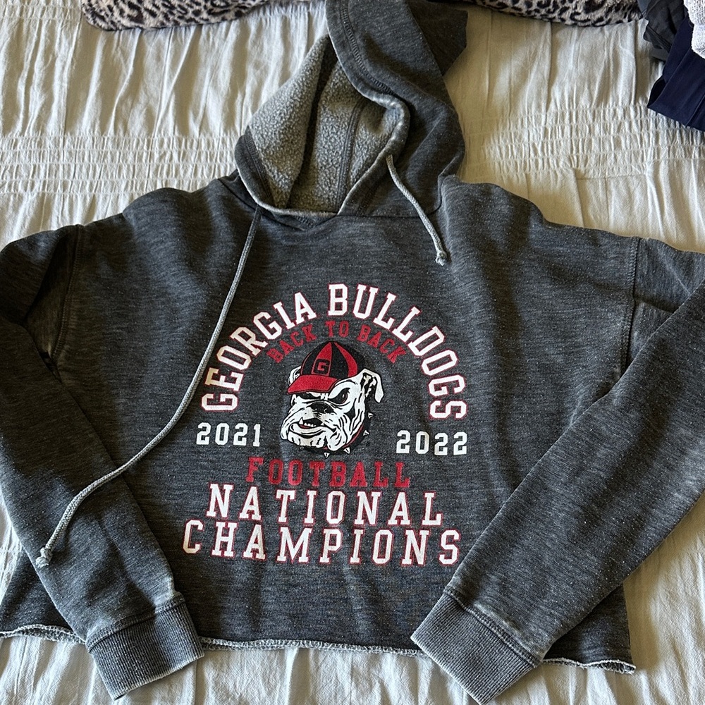Georgia Bulldogs National Champions Cropped Hoodie - Charcoal